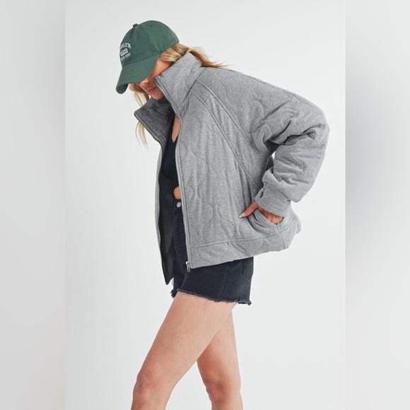 Aemi+Co Zip Up Raglan Sleeve Quilted Jacket Gray - Picture 4 of 9